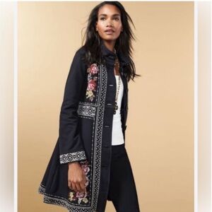 Johnny Was Joy Floral Embroidered Cross Stitched Black Cotton Coat Jacket XL